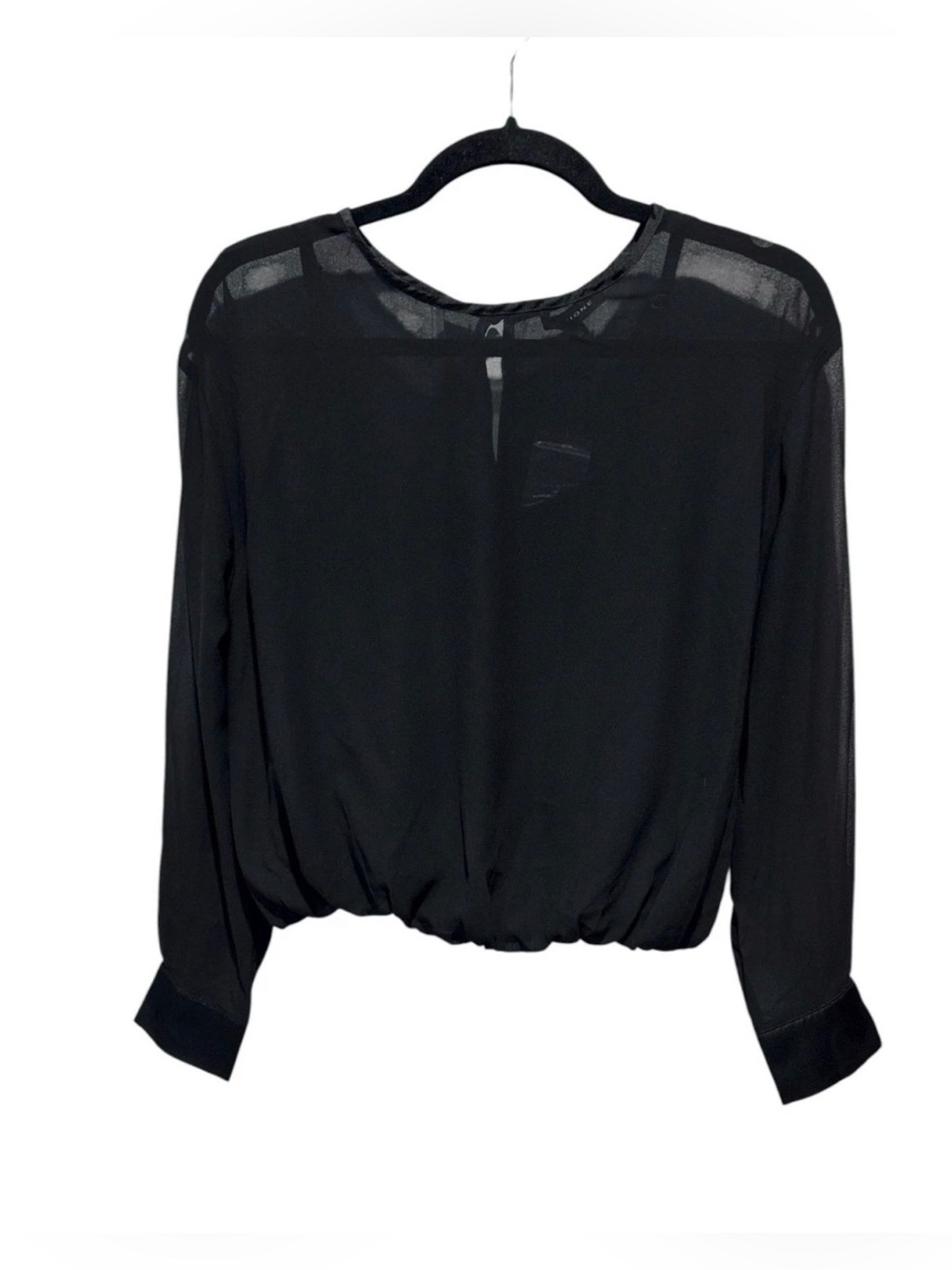 Black Long-Sleeve Sheer Blouse - Women's Top